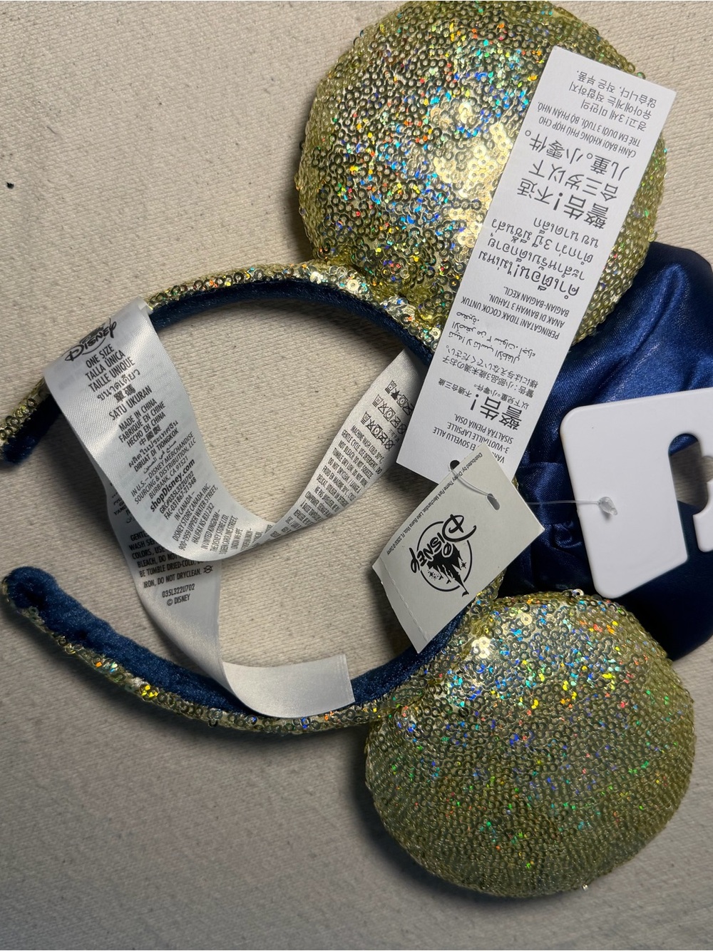 Japan edition Disney Gold Sequin Minnie-Style Ears Headband with Navy Band